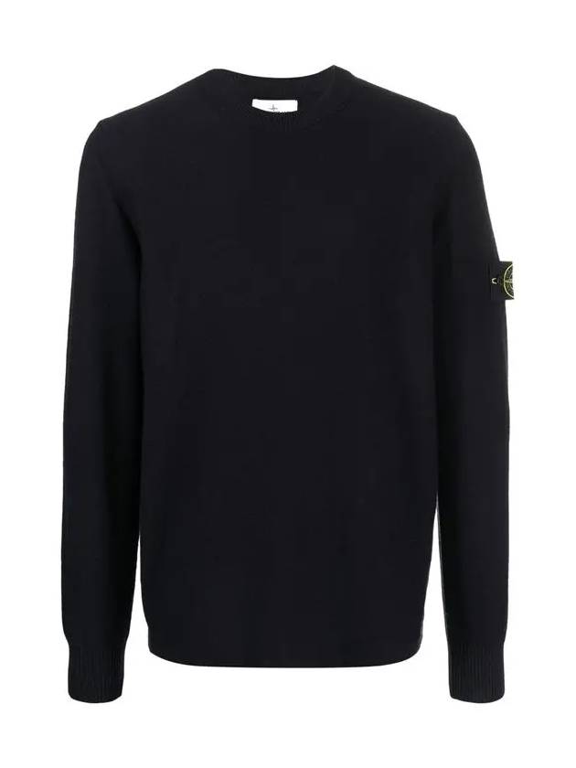 Men's Wappen Patch Crew Neck Wool Knit Top Navy - STONE ISLAND - BALAAN 3