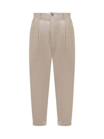 Pleats Tapered Leg Cotton Slacks Light Beige - AMI - BALAAN 1