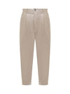 Pleats Tapered Leg Cotton Slacks Light Beige - AMI - BALAAN 1