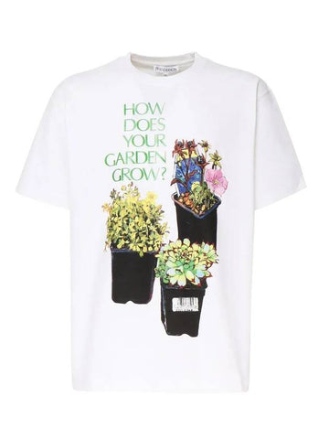 Flower Print Oversized Fit Short Sleeve T-Shirt White - JW ANDERSON - BALAAN 1