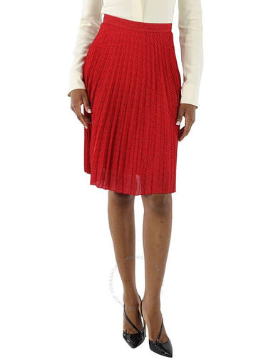 Burberry Ladies Bright Red Monogram Print Plated Skirt, Brand Size 4 (US Size 2) - BURBERRY - BALAAN 1