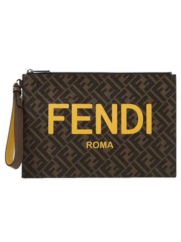 Monogram Logo Flat Clutch Bag Brown - FENDI - BALAAN 1