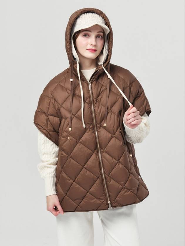 Doyou Know MC Golf Wear Women s Poncho Line Down Padding Argyle Quilting Overfit Brown Vest DO6232VT10 - DOYOUKNOWMC GOLF WEAR - BALAAN 2