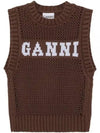 Logo Crochet Vest Knit Top Brown - GANNI - BALAAN 2