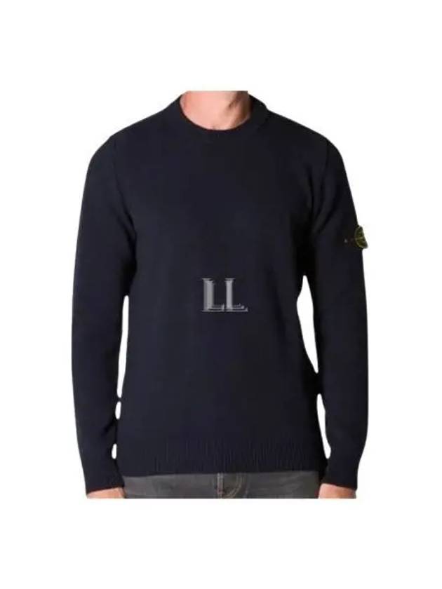 Logo Patch Crewneck Virgin Wool Knit Top Navy - STONE ISLAND - BALAAN 2