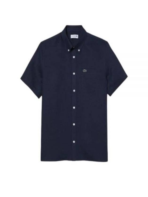 Men's Logo Patch Cotton Short Sleeve Shirt Navy - LACOSTE - BALAAN 2