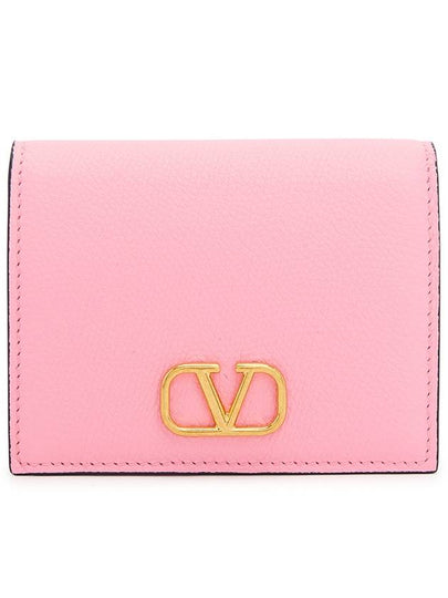 Compact V Logo Signature Calfskin Half Wallet Pink - VALENTINO - BALAAN 2