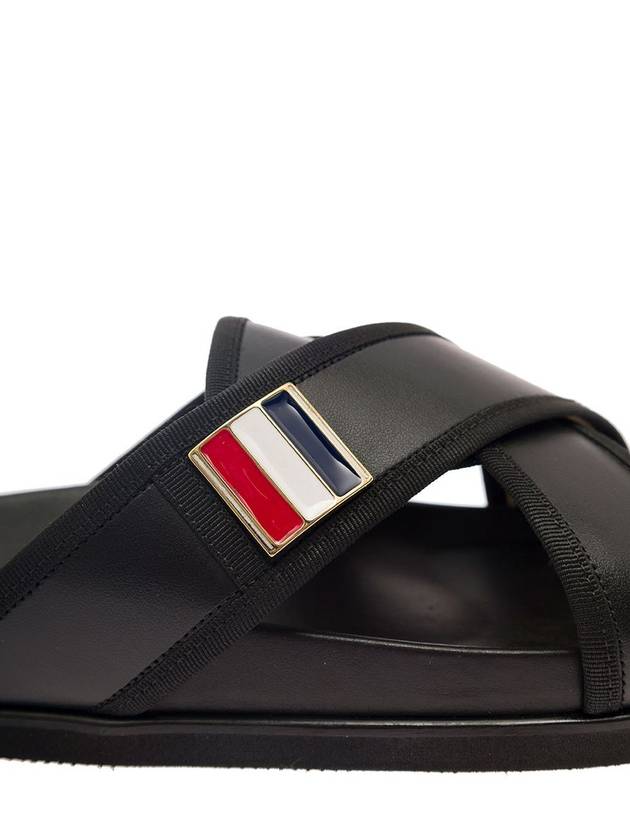 Vitello Calf Enamel Criss Cross Loafer Sandals Black - THOM BROWNE - BALAAN 5