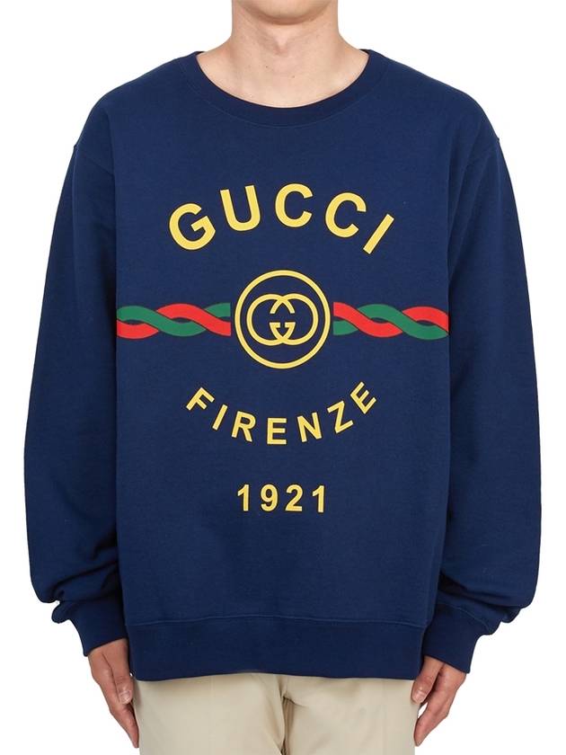 Firenze 1921 Cotton Sweatshirt Blue - GUCCI - BALAAN 2