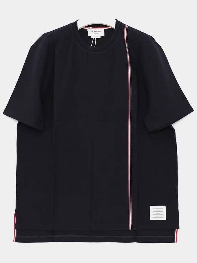 RWB Stripe Cotton Short Sleeve T-shirt Navy - THOM BROWNE - BALAAN 3