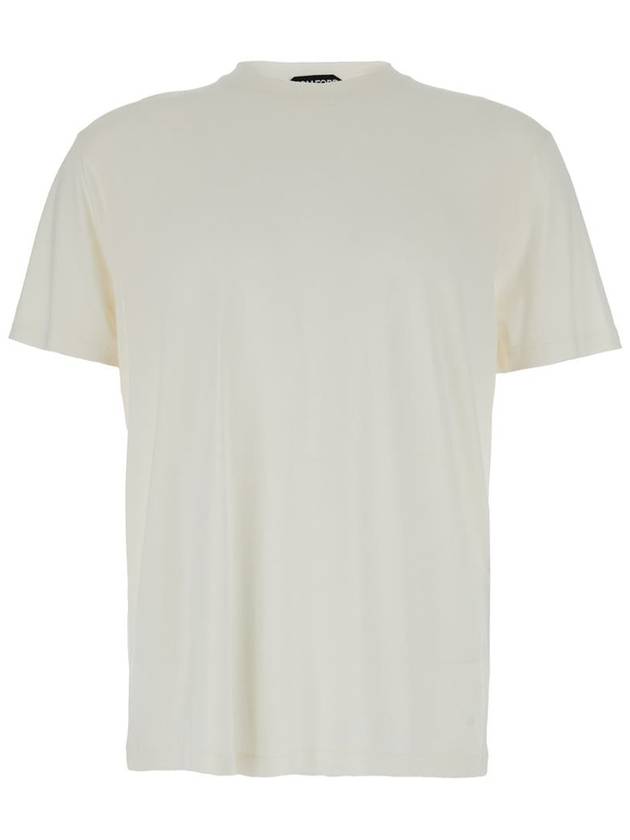 White Crewneck T-Shirt With Tf Embroidery In Lyocell And Cotton Blend Man - TOM FORD - BALAAN 1