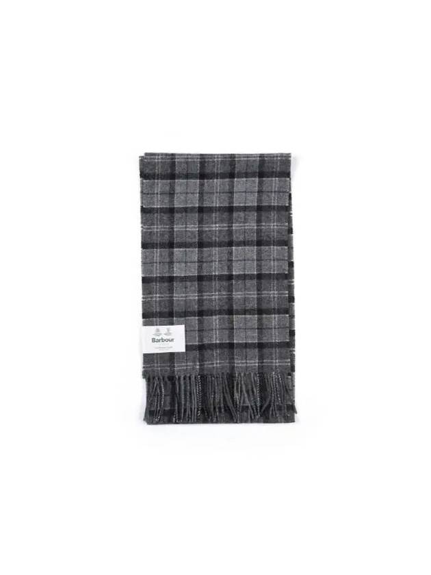 Tartan Check Fringe Wool Muffler Black Grey - BARBOUR - BALAAN 2