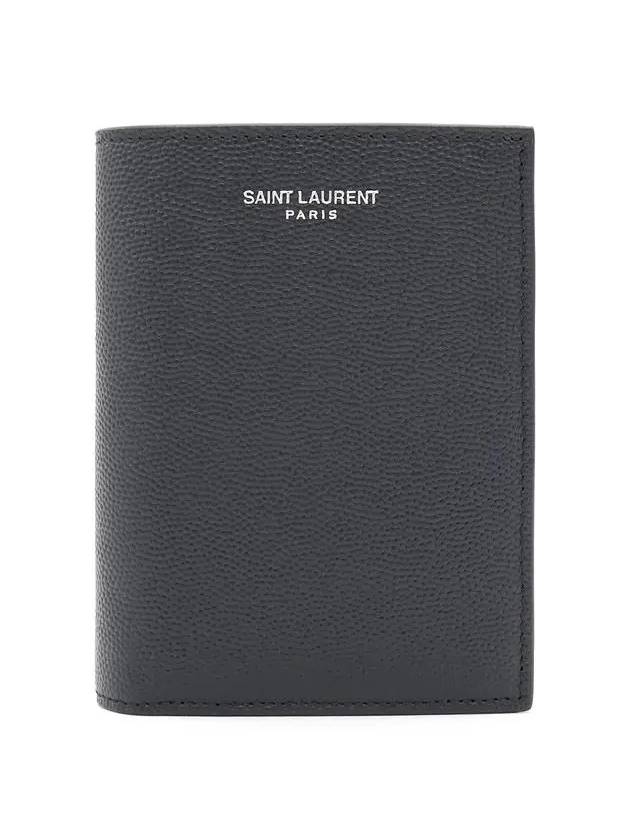 Logo Grain Leather Half Wallet Black - SAINT LAURENT - BALAAN 3