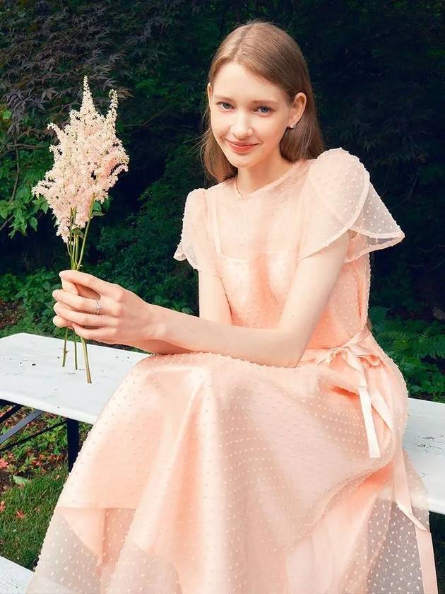 DAISY See through Petal sleeve Lace dress peach pink - AME - BALAAN 3