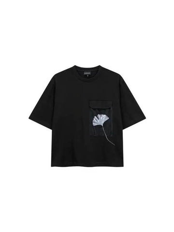 Men s Flower See through Pocket T Shirt Black - EMPORIO ARMANI - BALAAN 1