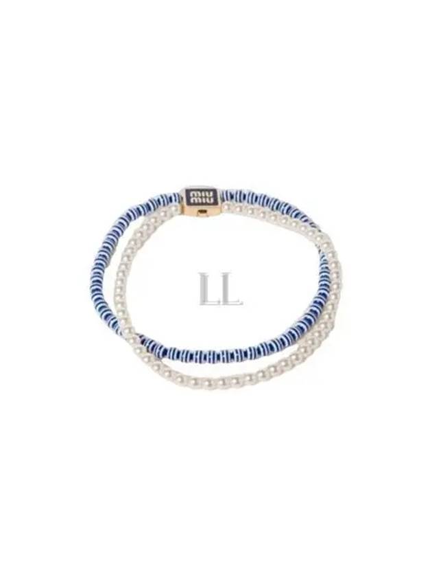 Metal Faux Pearl Choker Blue - MIU MIU - BALAAN 2