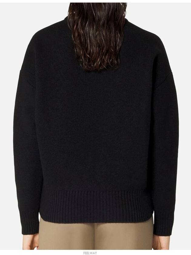 Big Heart Logo Oversized Intarsia Knit Top Black - AMI - BALAAN 5