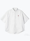 Men's Boxy Fit Embroidered Logo Short Sleeve Shirt White - AMI - BALAAN 2