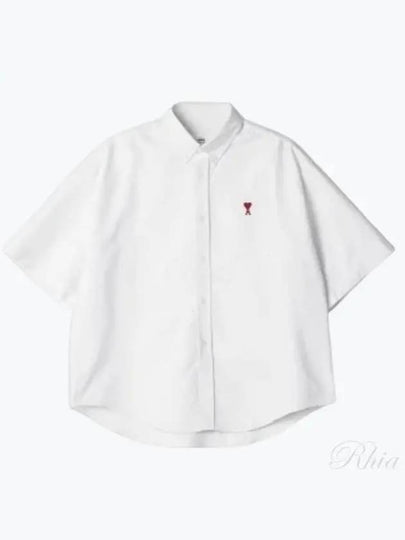 Men's Boxy Fit Embroidered Logo Short Sleeve Shirt White - AMI - BALAAN 2