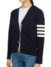 Milano Stitch 4 Bar Classic V Neck Fine Merino Wool Cardigan Navy - THOM BROWNE - BALAAN 3