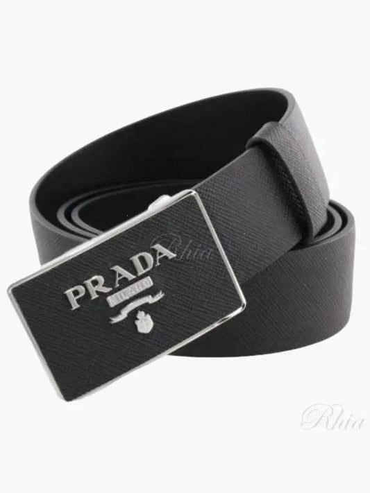 Metal Buckle Saffiano Leather Belt Black - PRADA - BALAAN 2