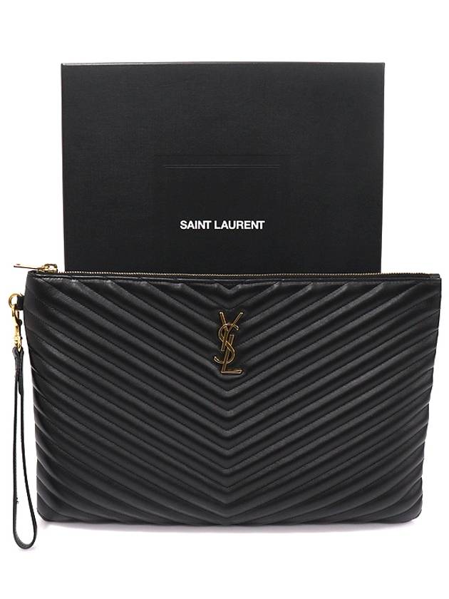 440222 Black Matelasse Monogram Document Holder Strap Clutch - SAINT LAURENT - BALAAN 2