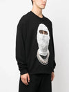 Men s White Mask Printing Round Sweatshirt Black NUW22225 009 - IH NOM UH NIT - BALAAN 4