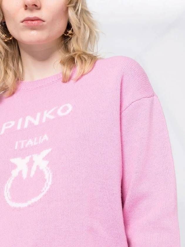 Intarsia Logo Knit Top Pink - PINKO - BALAAN 3