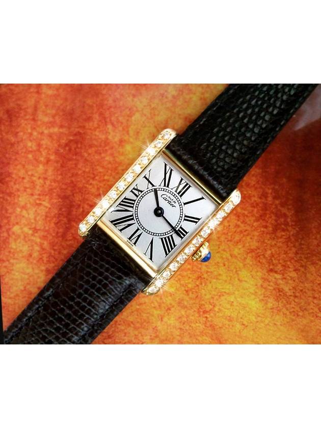 Tank Silver Plate Top Quality Diamond Women s Leather Watch - CARTIER - BALAAN 9