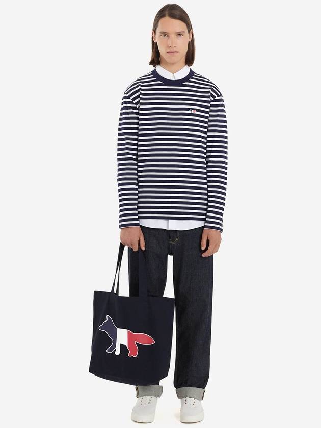 Fox Logo Stripe Long Sleeve T-Shirt Navy - MAISON KITSUNE - BALAAN 4