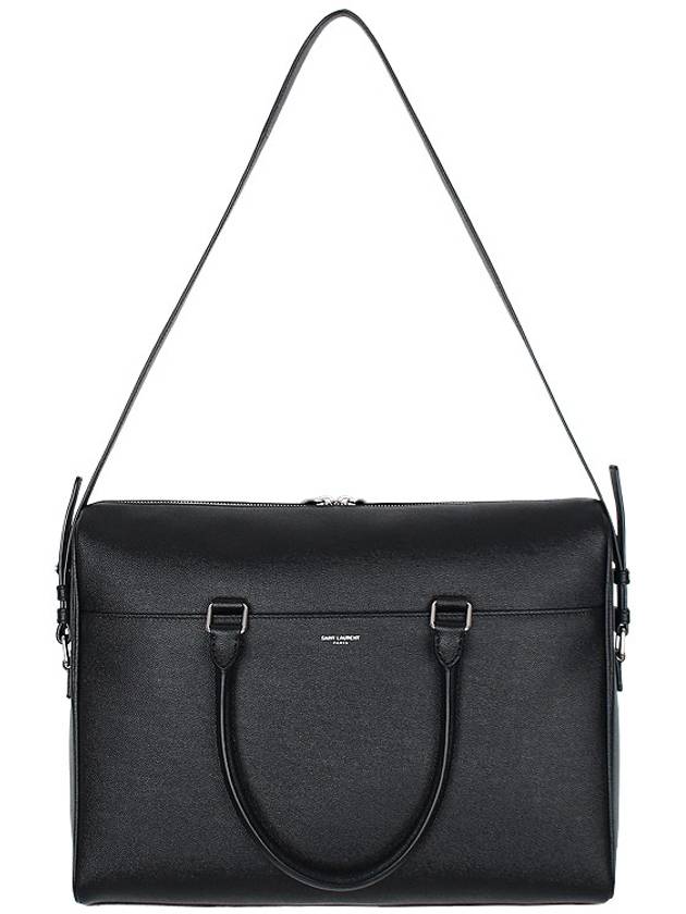 Logo Leather Brief Case Black - SAINT LAURENT - BALAAN 4