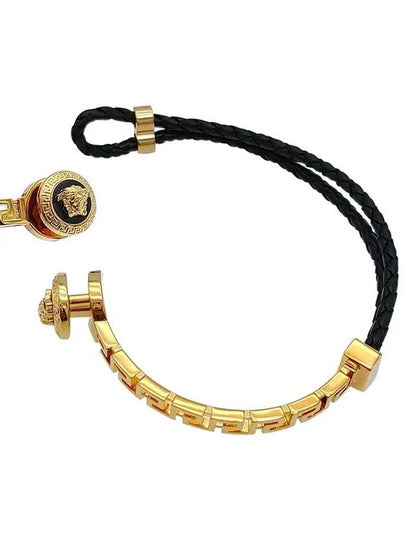 Greek Motif Metal Leather Bracelet Black Gold - VERSACE - BALAAN 2