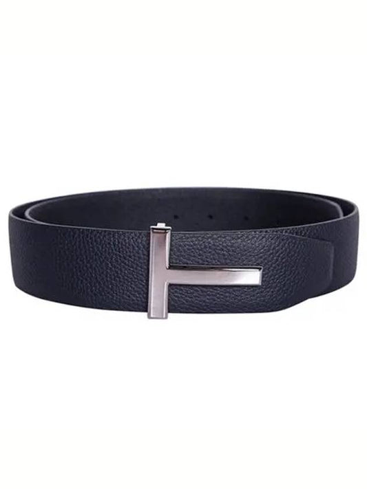 Sliver Soft Grain Leather T Icon Belt Dark Navy Black - TOM FORD - BALAAN 2