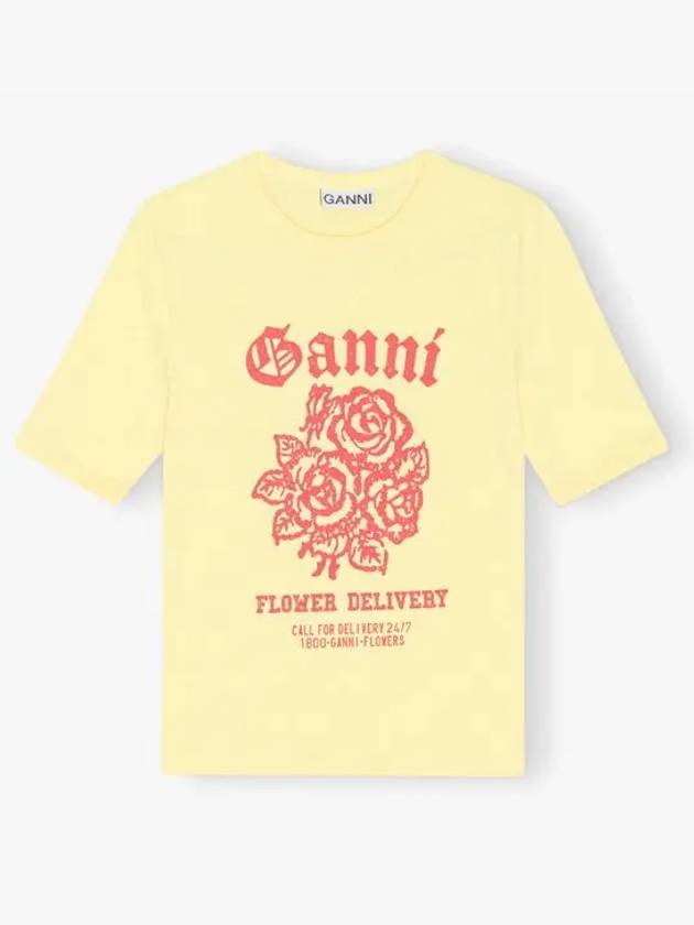 Cotton Flower Logo Short Sleeve T-Shirt Yellow - GANNI - BALAAN 2