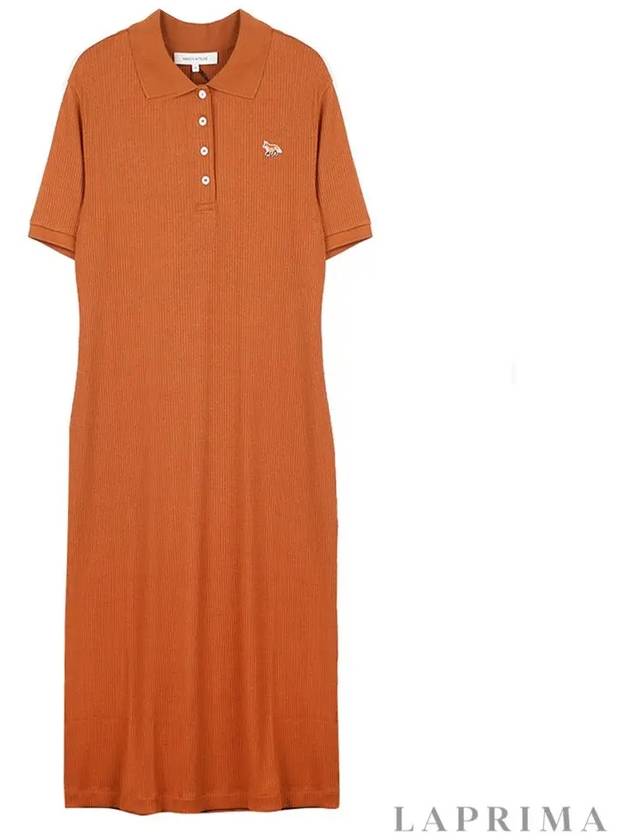 Fine Ribbed Polo Long Dress Tobacco - MAISON KITSUNE - BALAAN 9