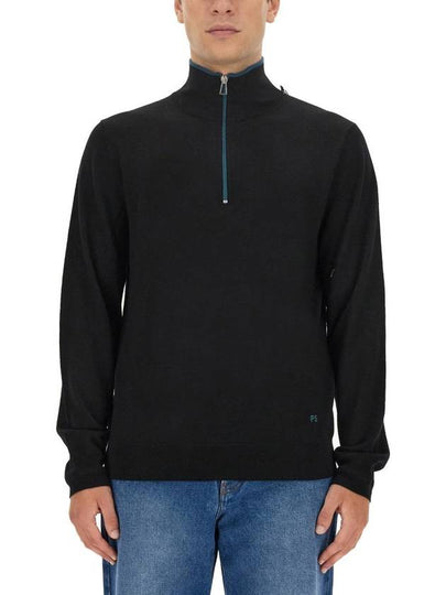 Zip Neck Merino Wool Knit Top Black - PAUL SMITH - BALAAN 2