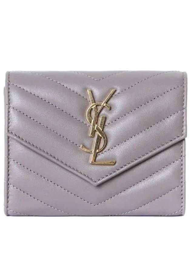 Cassandre Matelasse Compact Quilted Lambskin Half Wallet Grey - SAINT LAURENT - BALAAN 3