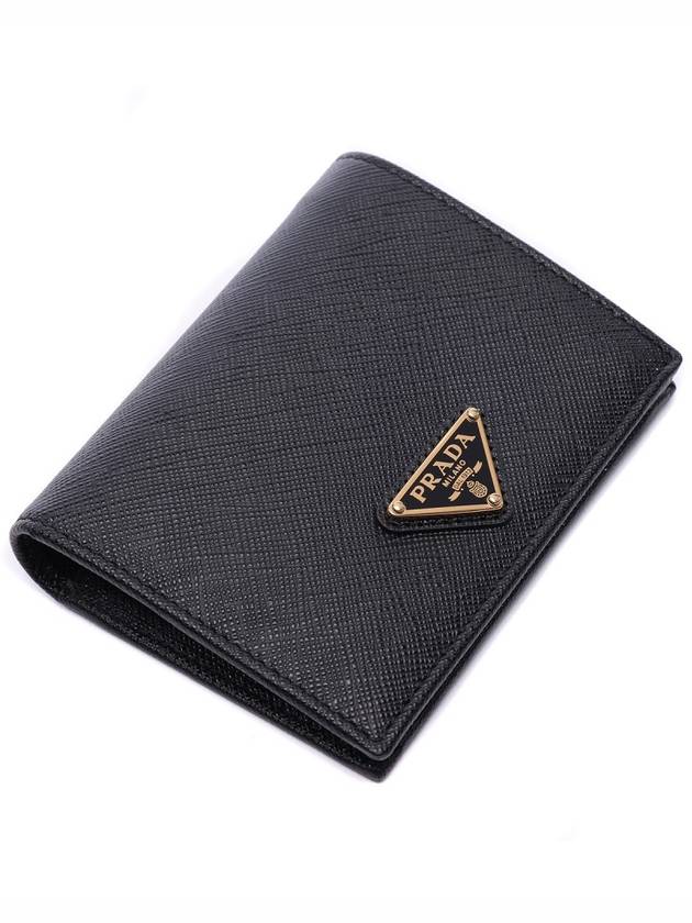 Gold Hardware Triangle Logo Saffiano Half Wallet Black - PRADA - BALAAN 6