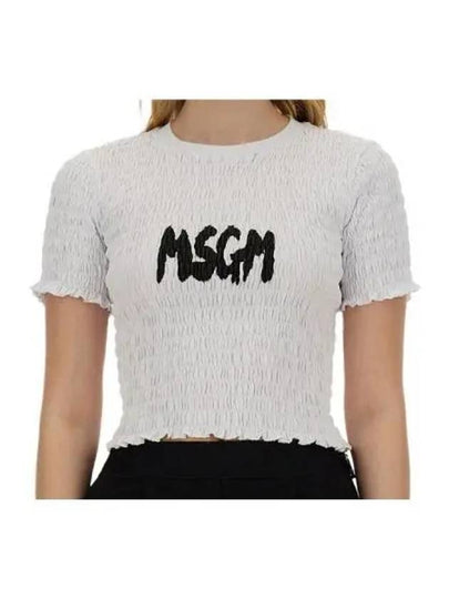 Brushed Logo Embossed Short Sleeve T-Shirt White - MSGM - BALAAN 2