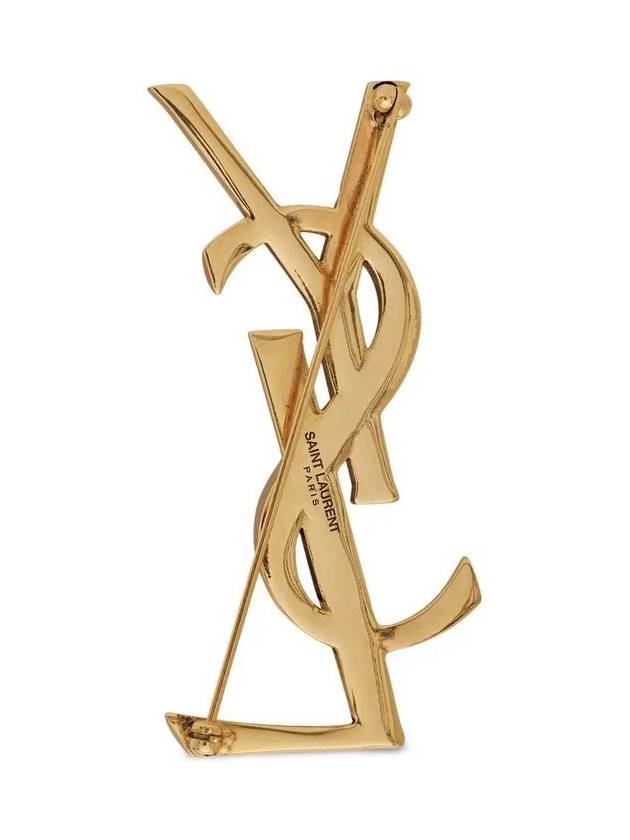 Snake Textured Monogram Brooch Gold - SAINT LAURENT - BALAAN 3