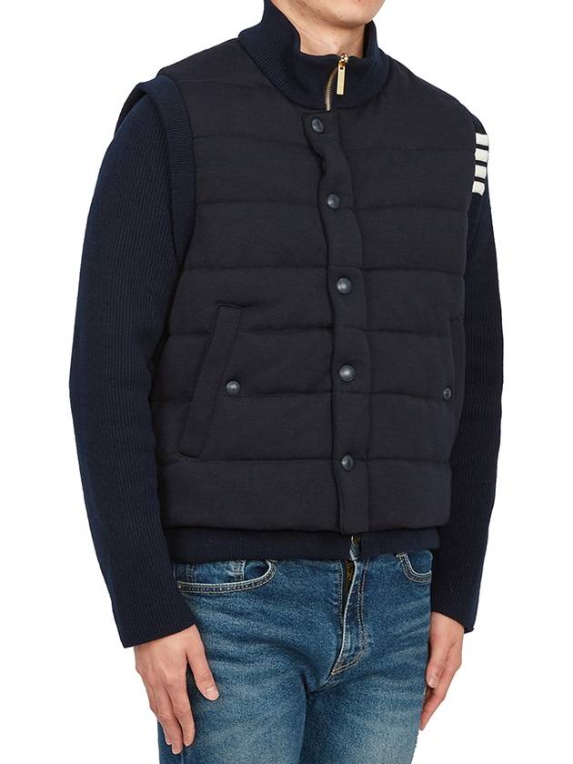 Men's Reversible Padded 4 Bar Funnel Neck Merino Jersey Padding Jacket Navy - THOM BROWNE - BALAAN 9