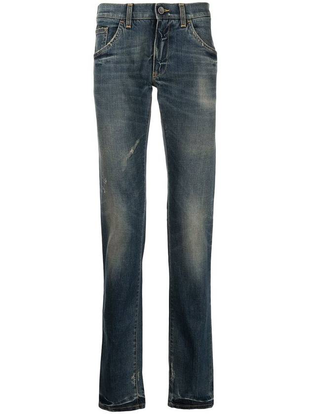 Men's Distressed Mid-Rise Slim Fit Jeans Blue - DOLCE&GABBANA - BALAAN 2