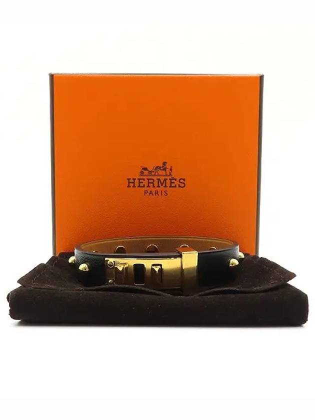 MINI DOG black color gold studded CLOUS decorative leather bracelet - HERMES - BALAAN 3