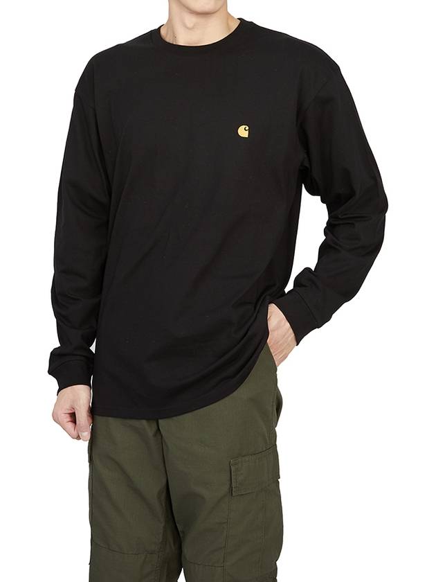 Men's Chase Mini Embroid Logo Long Sleeve T-Shirt Black - CARHARTT WIP - BALAAN 6