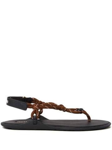 Cord Strap Leather Sandals Brown - MIU MIU - BALAAN 1