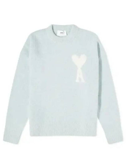 Intarsia Heart Logo Knit Top Blue - AMI - BALAAN 2