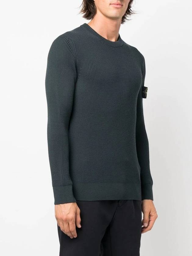 Wappen Patch Crew Neck Ribbed Wool Knit Dark Green - STONE ISLAND - BALAAN 4