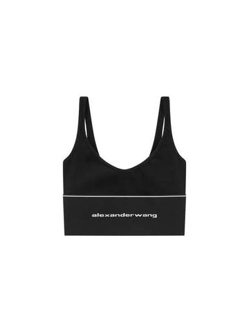 Logo Banding Ribbed Bra Top Black - ALEXANDER WANG - BALAAN 1