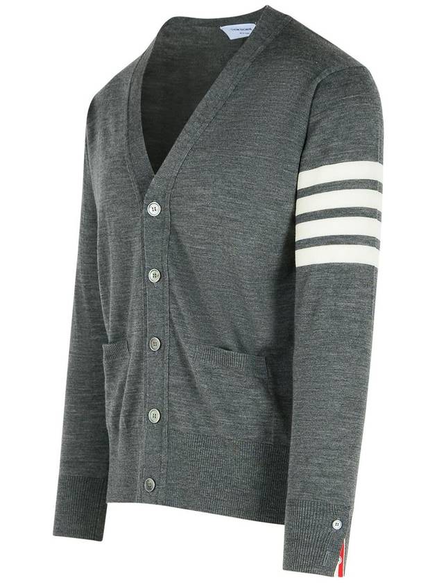 Men's Sustainable Classic Diagonal Wool Cardigan Medium Grey - THOM BROWNE - BALAAN 3