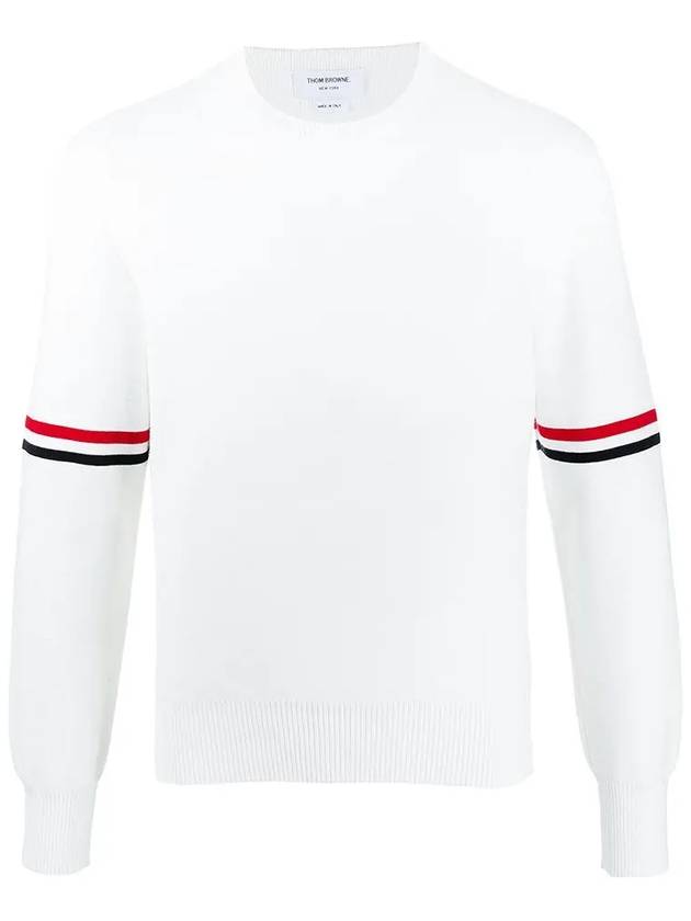 Men's Milan Stitch Armband Crew Neck Knit Top White - THOM BROWNE - BALAAN 5